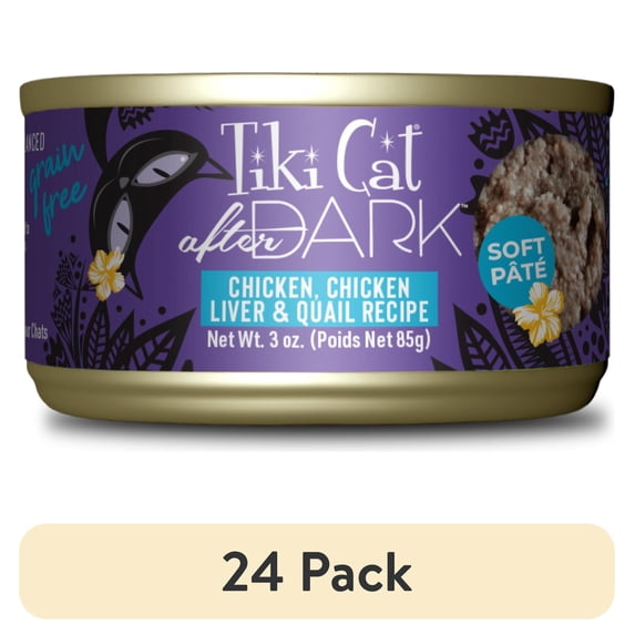 (24 pack) Tiki Cat After Dark Pate Wet Cat Food, Chicken & Quail, 3 oz. Can