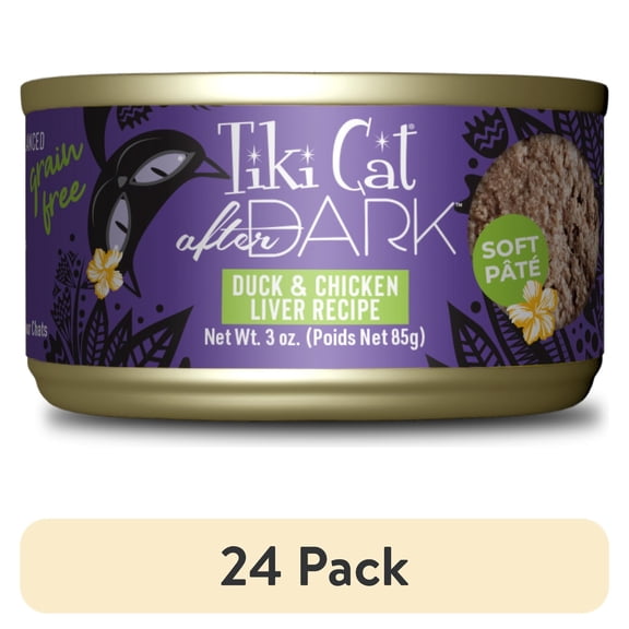 (24 pack) Tiki Cat After Dark Pate Wet Cat Food, Duck & Chicken Liver, 3 oz. Can