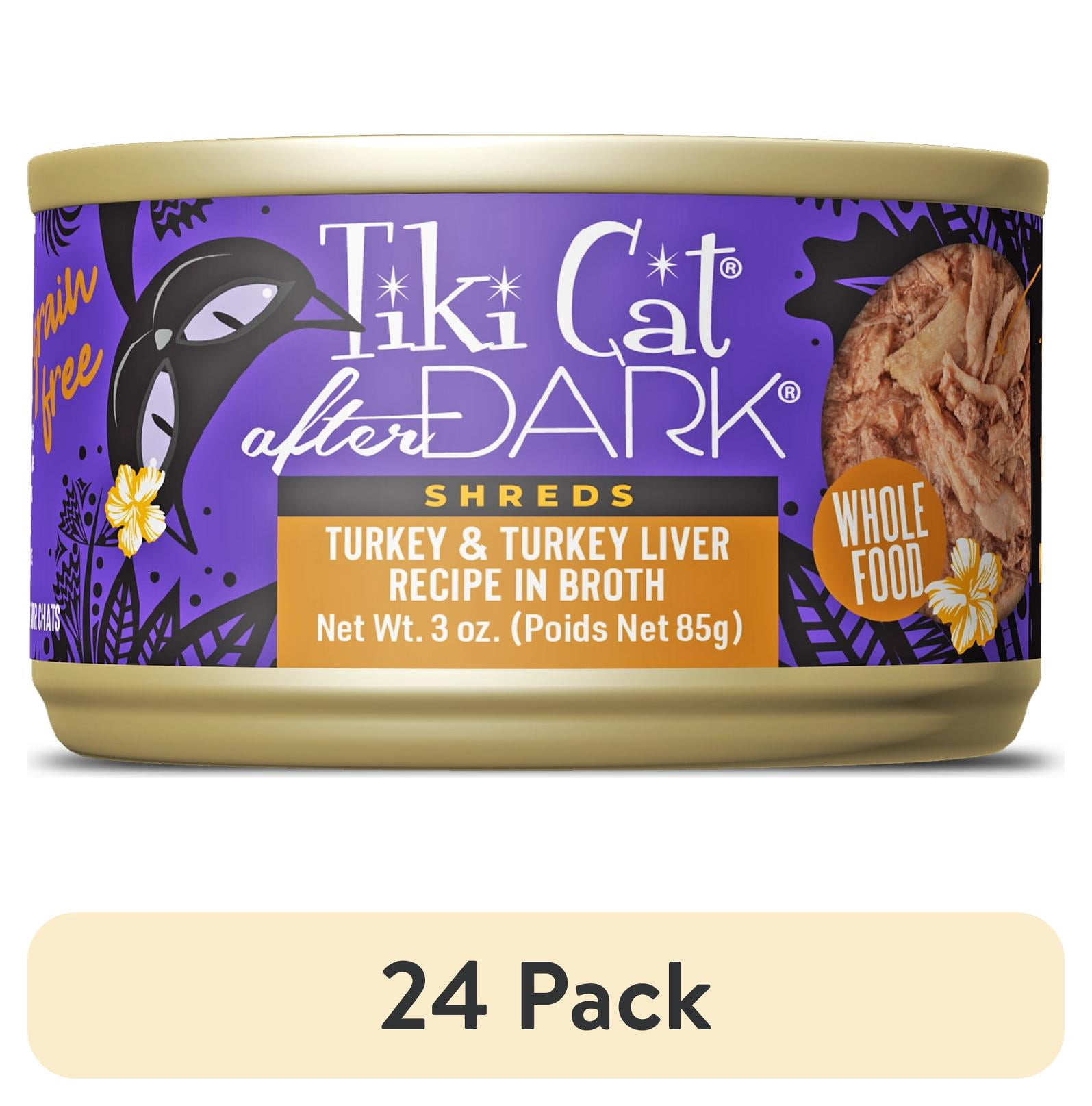 (24 pack) Tiki Cat After Dark Shreds Whole Foods Wet Cat Food, Turkey & Turkey Liver, 3 oz. Can