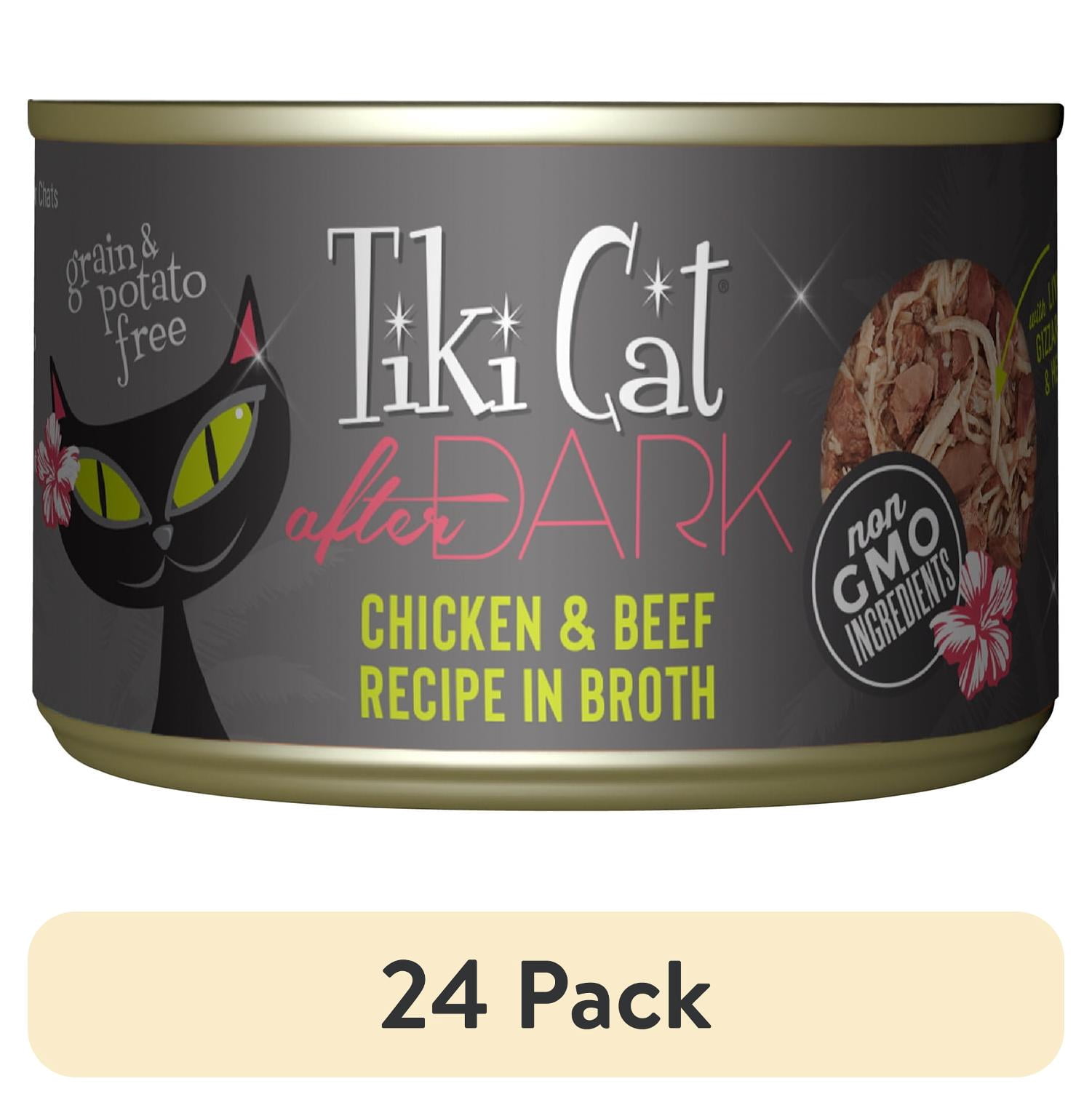 (24 pack) Tiki Cat After Dark Whole Foods Wet Cat Food, Chicken & Beef, 5.5 oz. Can