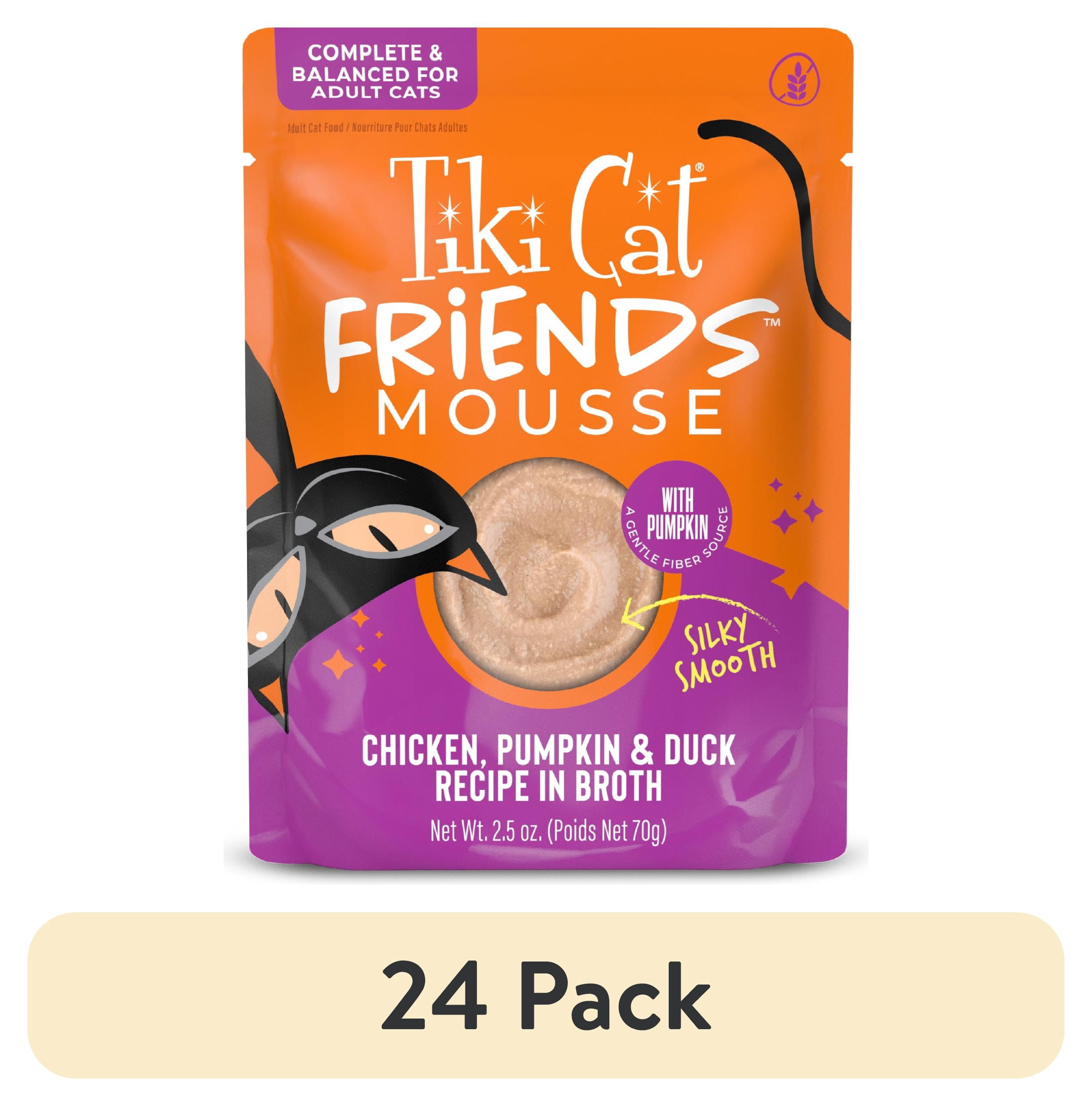 (24 pack) Tiki Cat Friends Mousse Chicken, Pumpkin & Duck Recipe in Broth, 2.5 oz. Pouch