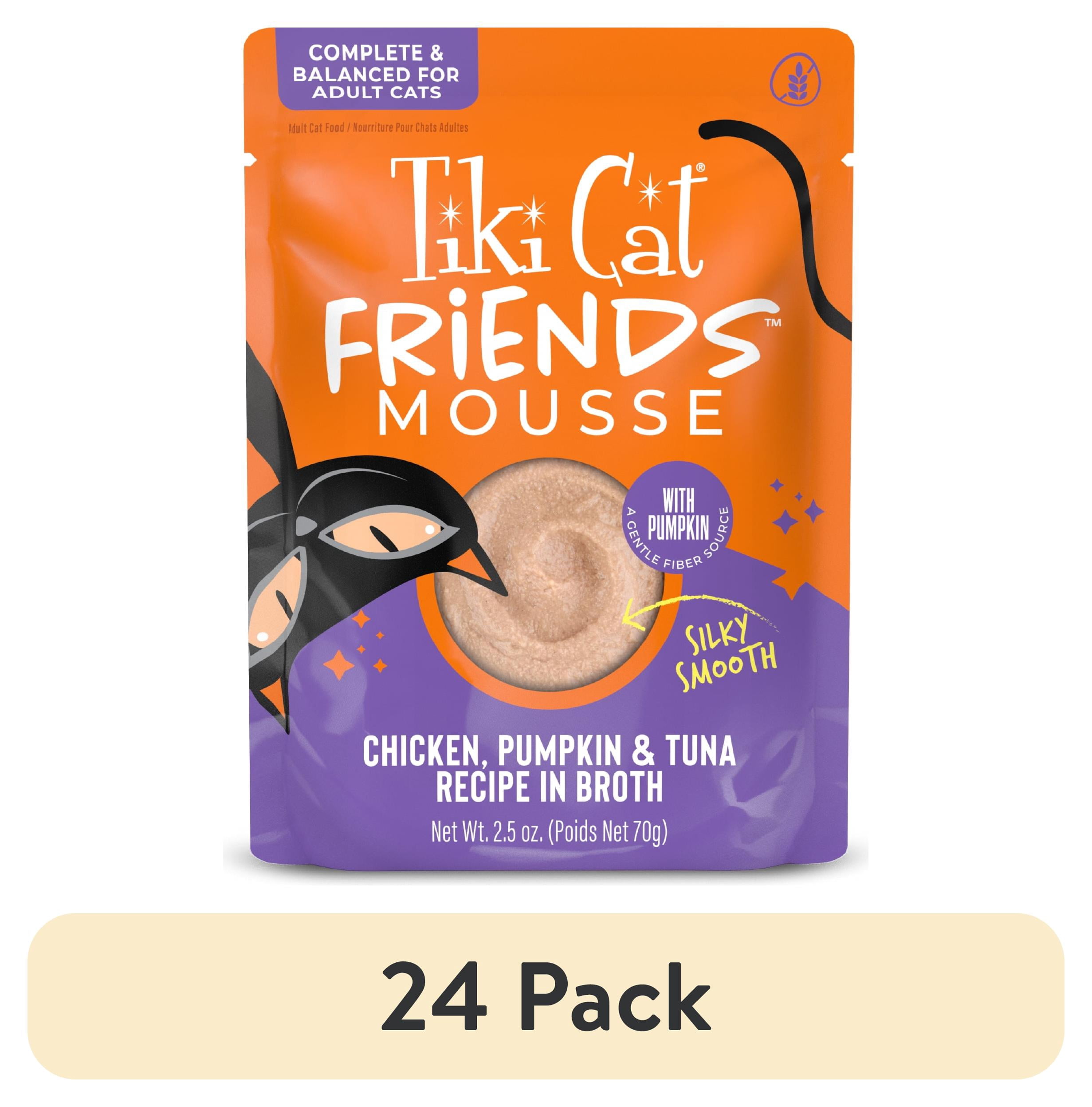 (24 pack) Tiki Cat Friends Mousse Chicken, Pumpkin & Tuna Recipe in Broth, 2.5 oz. Pouch