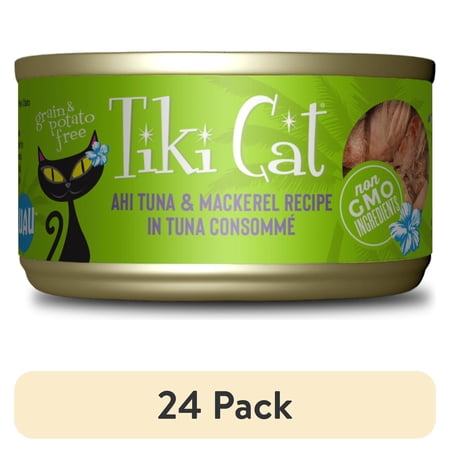 (24 pack) Tiki Cat Luau Wet Cat Food, Ahi Tuna, & Mackerel, 2.8 oz. Can