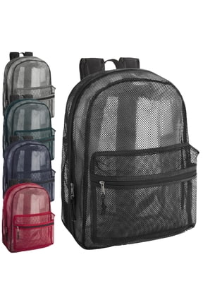 24 pack Trail maker Solid Color Transparent See Through Mesh Stadium Approved Backpack for Travel and Commuting Assorted Colors