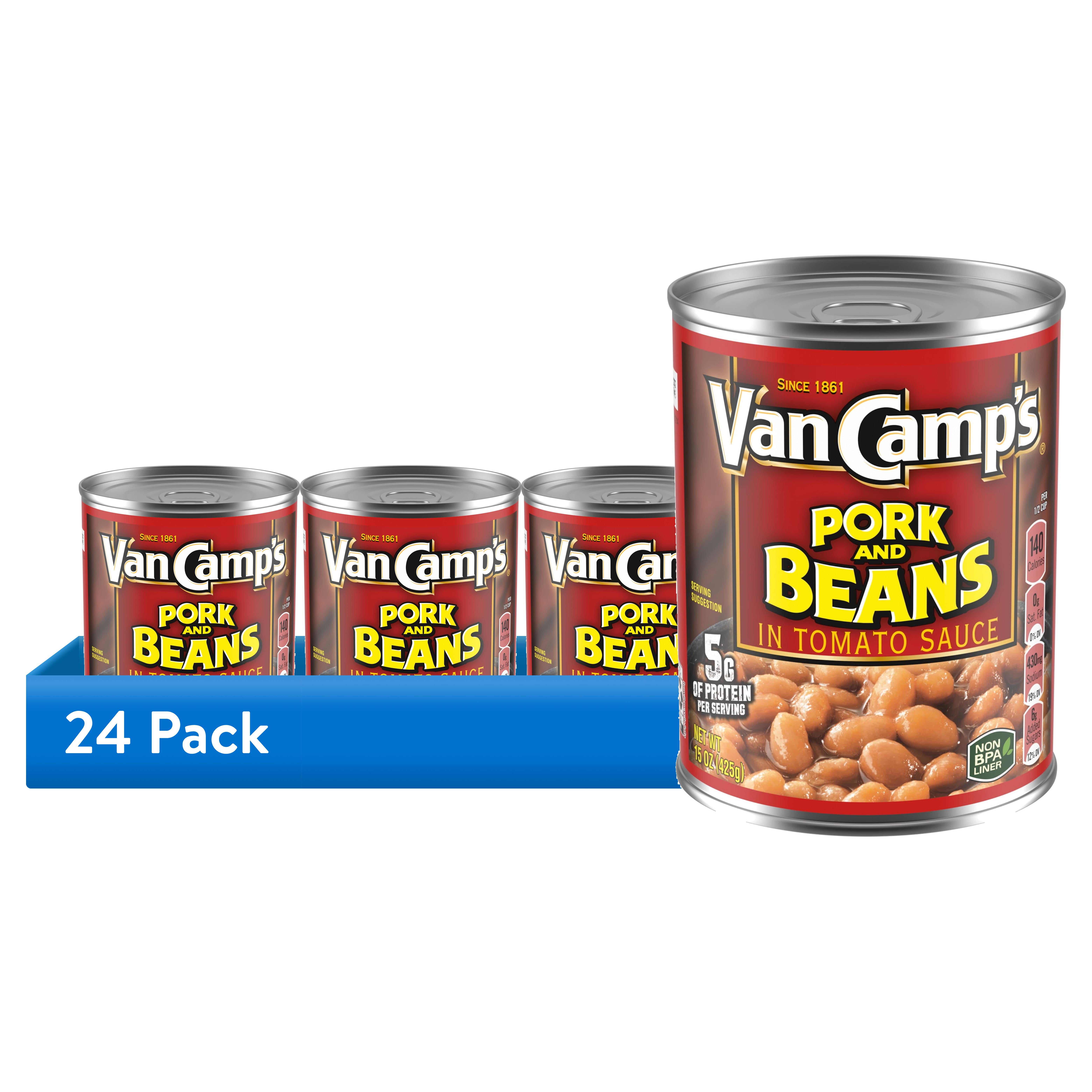 (24 pack) Van Camp's Pork And Beans In Tomato Sauce, 5g Protein Per Serving, Canned Beans, 15 oz. Can