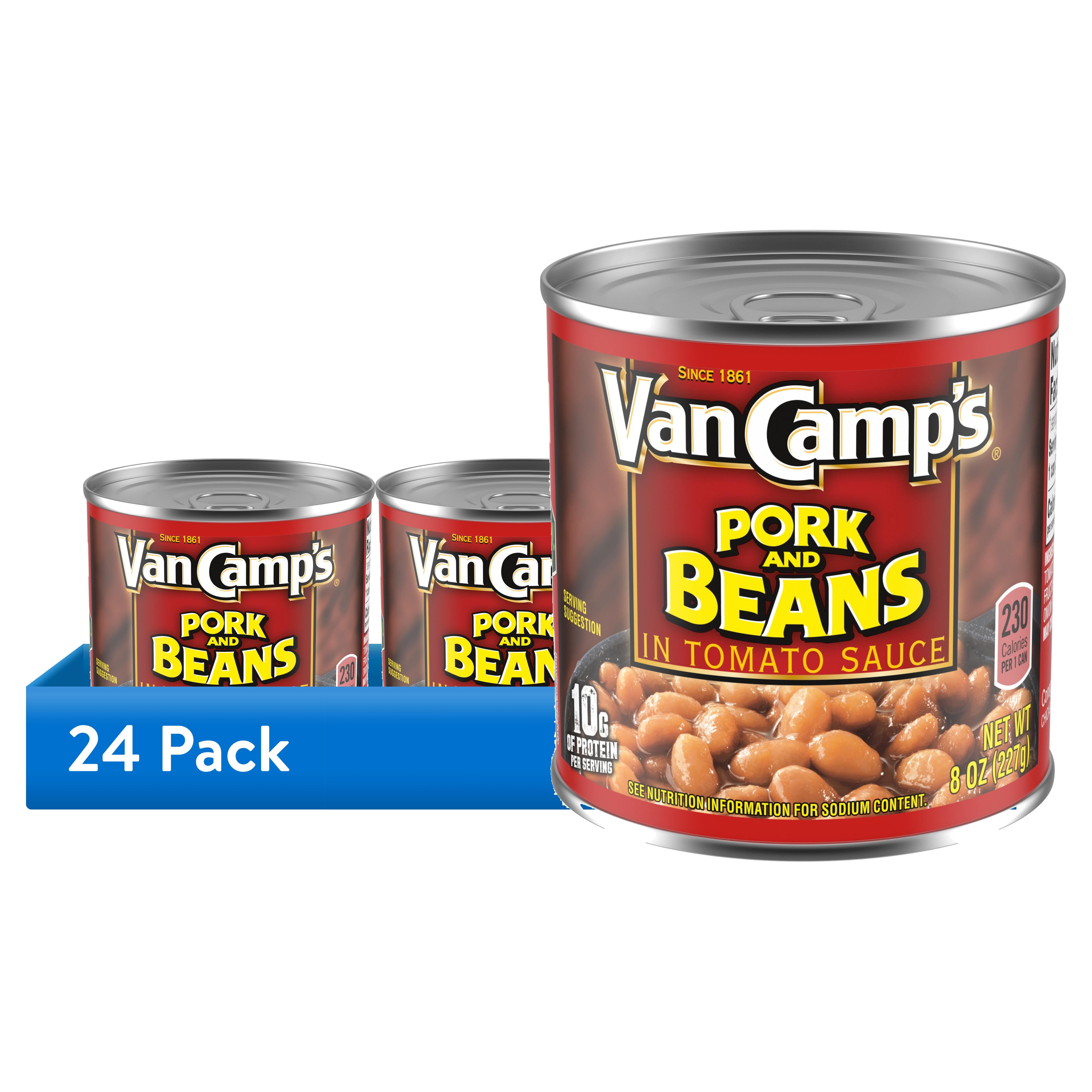 (24 pack) Van Camp's Pork and Beans, 10g Protein Per Serving, Canned Beans, 8 oz. Can