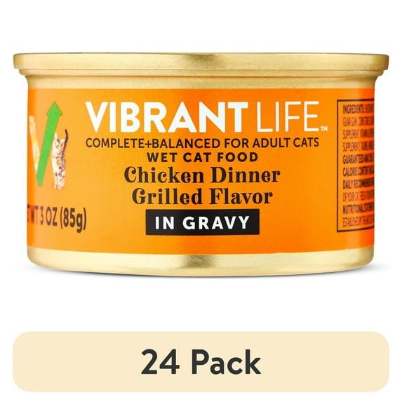 (24 pack) Vibrant Life Chicken Dinner Grilled Flavor Cuts in Gravy Wet Cat Food, 3 oz Can