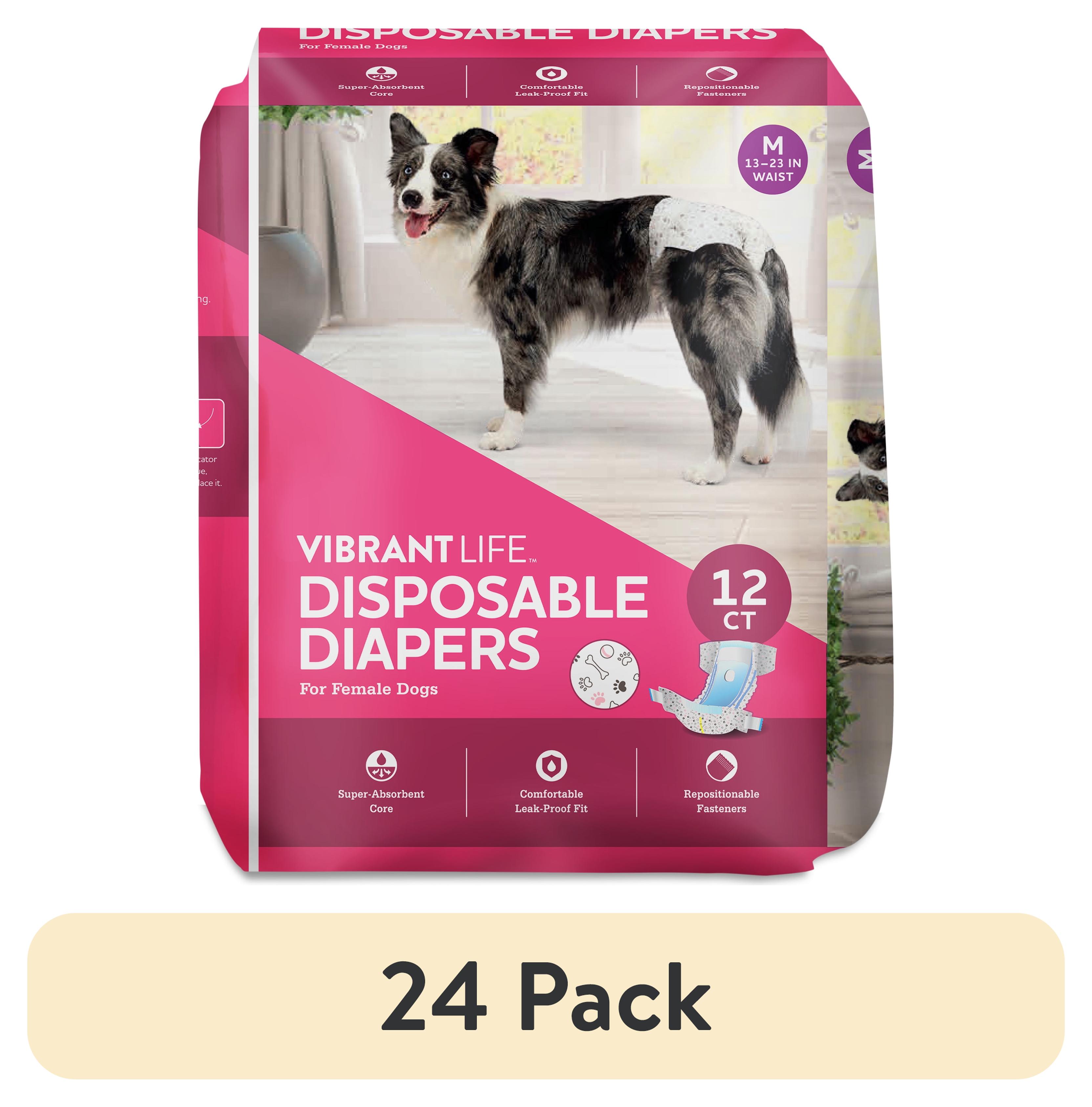 (24 pack) Vibrant Life Disposable Dog Diapers for Female Dogs, Medium, 12 Count