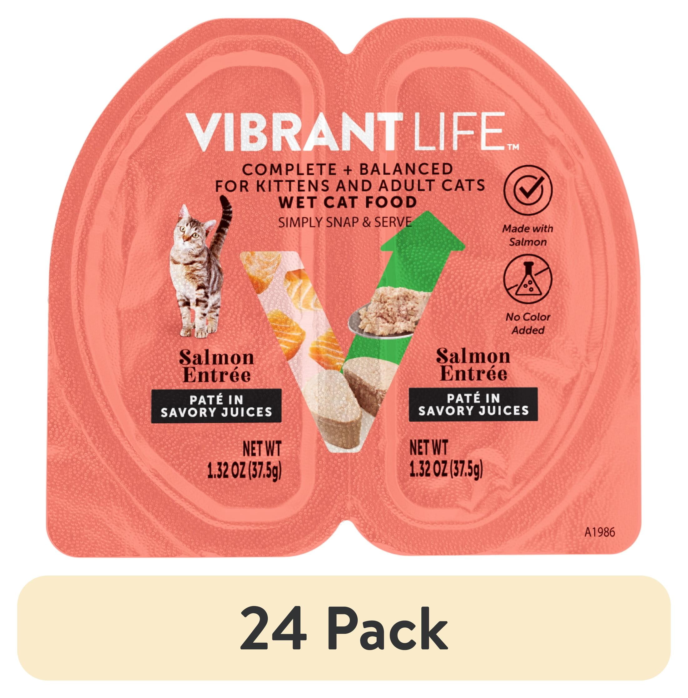 (24 pack) Vibrant Life Salmon Entree Pate in Savory Juices, Complete + Balanced, 2.64 oz Split Cup