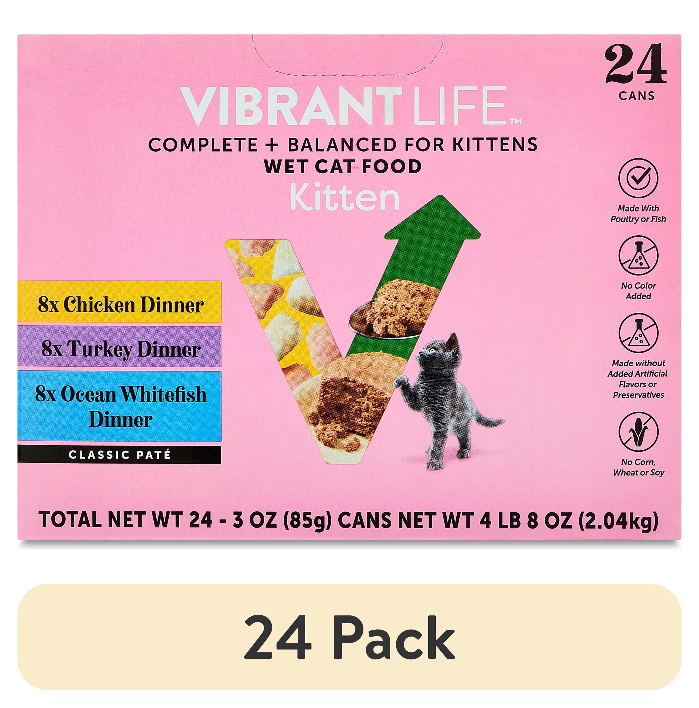 (24 pack) Vibrant Life Classic Pate Wet Kitten Food Variety Pack, Grain-Free, 3 oz Cans, 24 Count