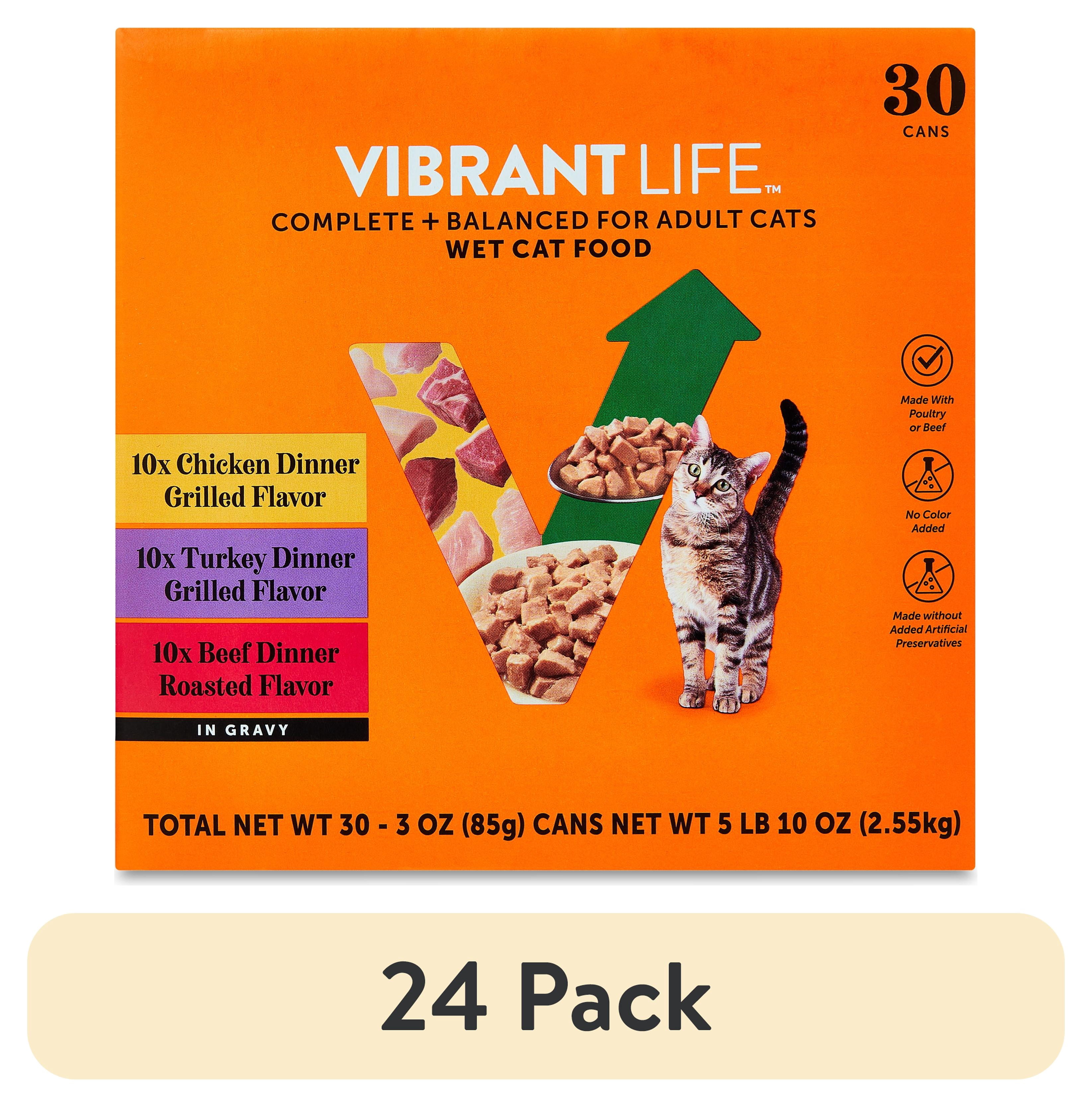 (24 pack) Vibrant Life Variety Pack Grilled & Roasted Flavor in Gravy Wet Cat Food, 3 oz Cans, 30 Count
