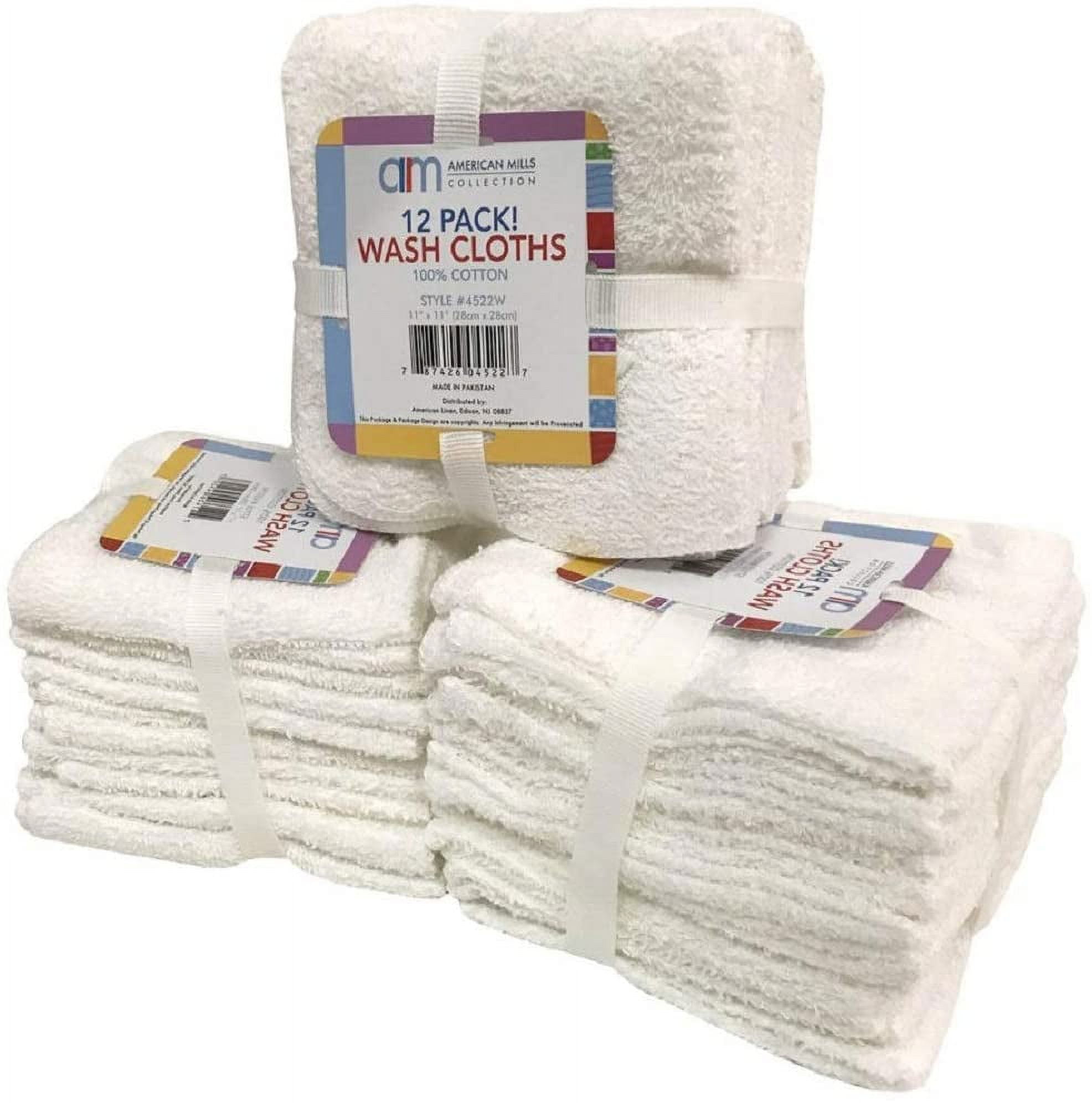 Bulk Spa White Washcloths – Set of 24 – Size 12” x 12” – Thick Loop Pile  Washcloth – Absorbent and Soft 100% Ring-Spun Cotton Wash Cloth – Lint Free  Face Towel –
