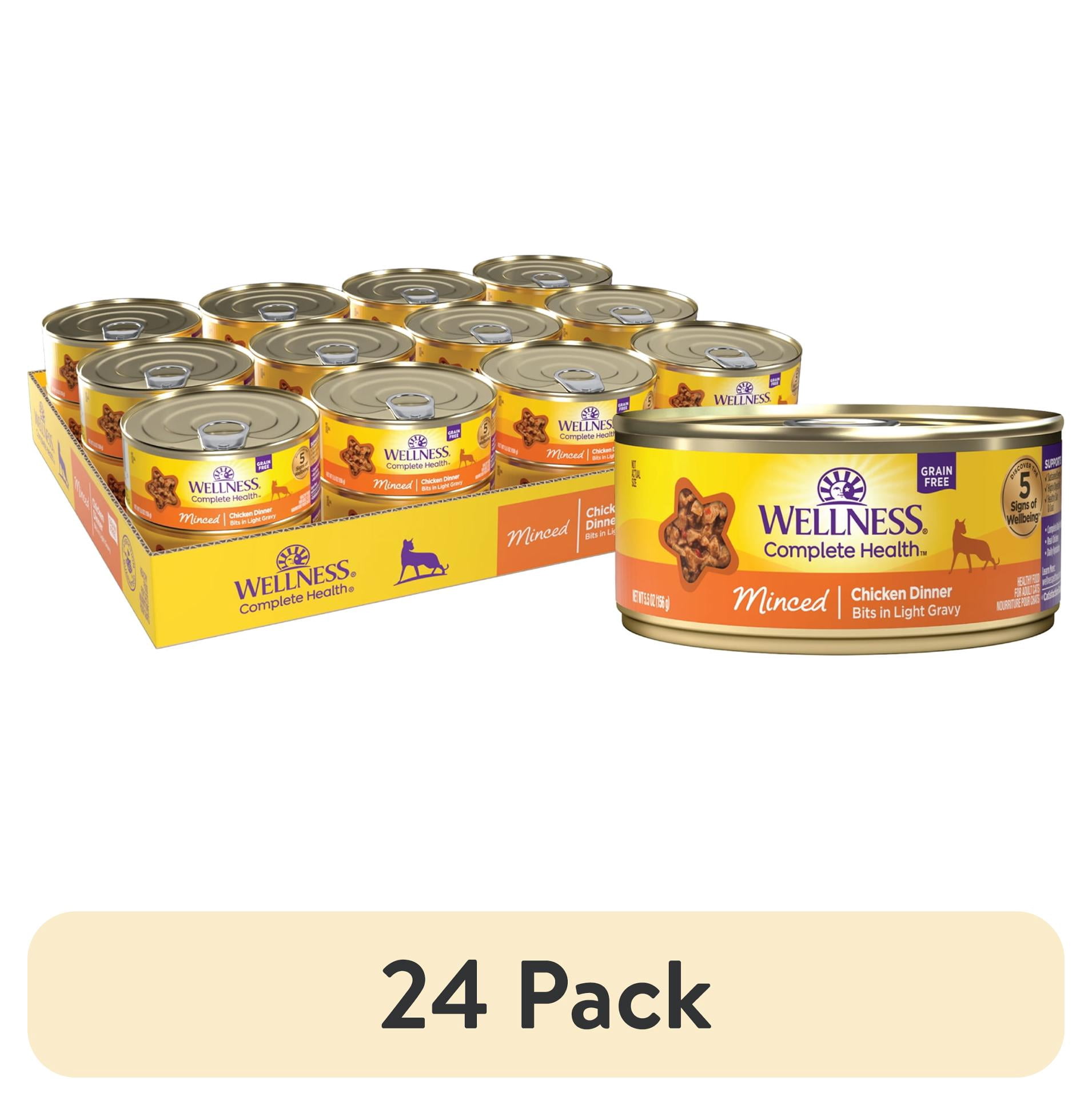 (24 pack) Wellness Complete Health Minced Adult Wet Cat Food, Natural, Protein-Rich, Grain Free, 5.5 Ounce , 24 Pack, (Chicken Entrée)