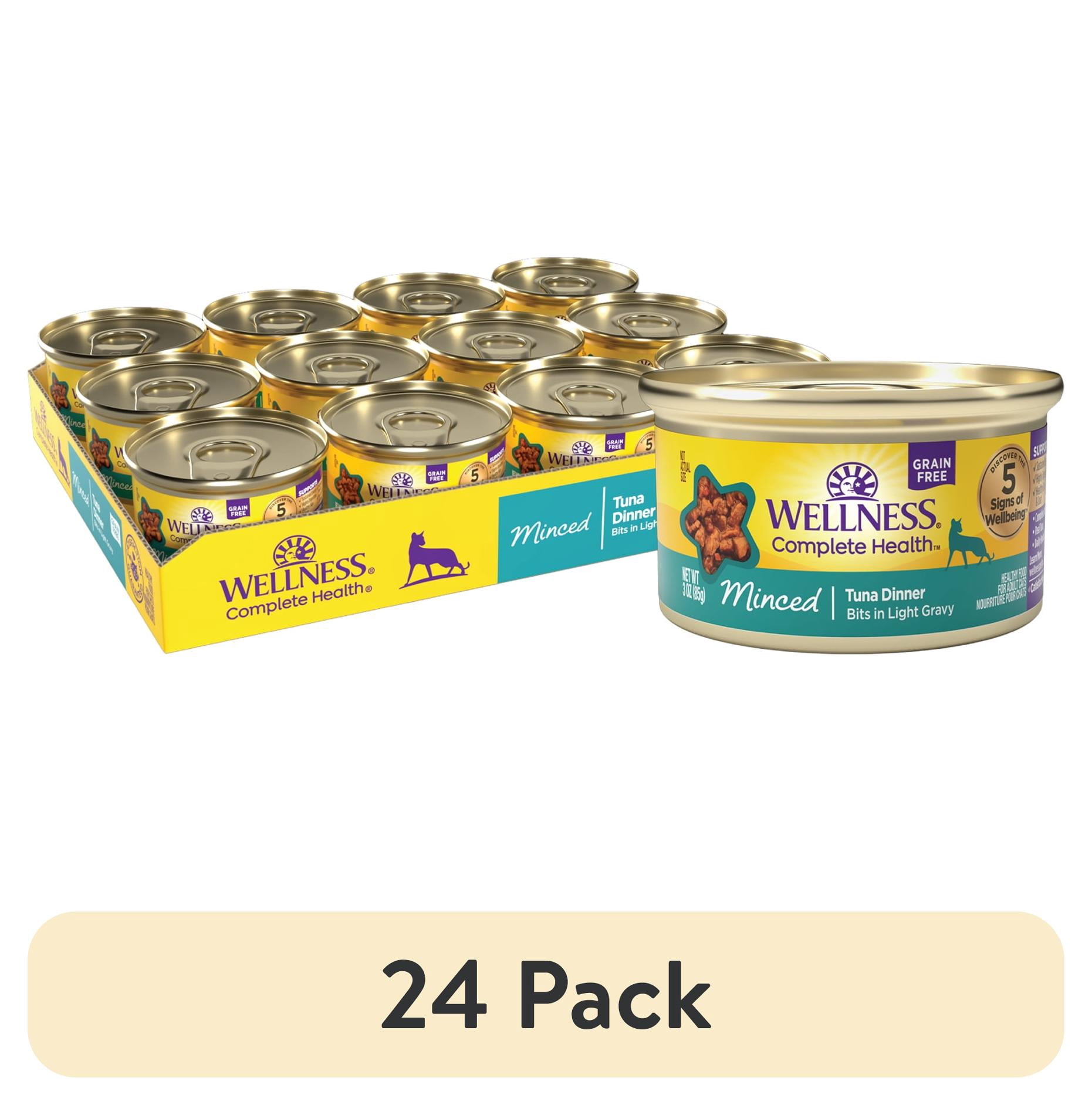 (24 pack) Wellness Complete Health Minced Adult Wet Cat Food, Natural, Protein-Rich, Grain Free, 3 Ounce, 24 Pack, (Tuna Entrée)