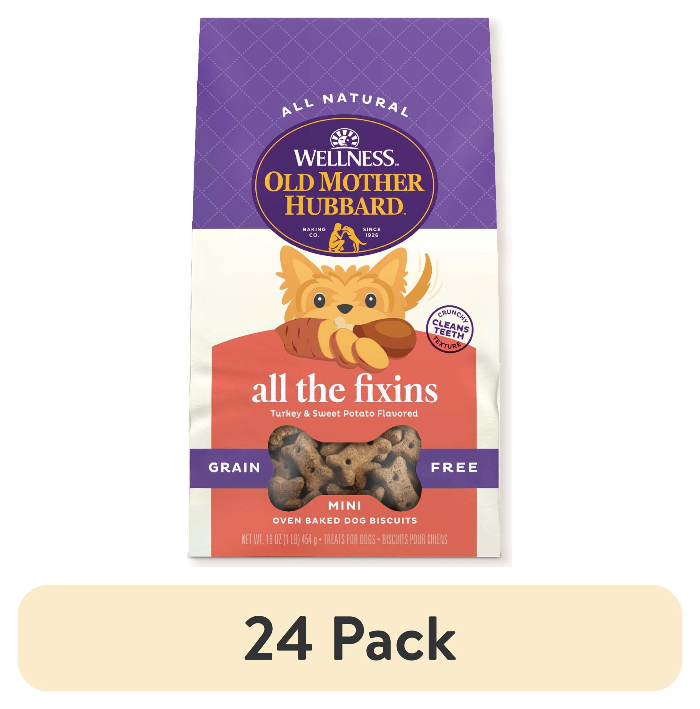 (24 pack) Wellness Old Mother Hubbard Classic Grain Free All the Fixins Dog Biscuits, Natural Training Treats, Turkey and Sweet Potato Flavor, Mini Size, 16 oz Bag