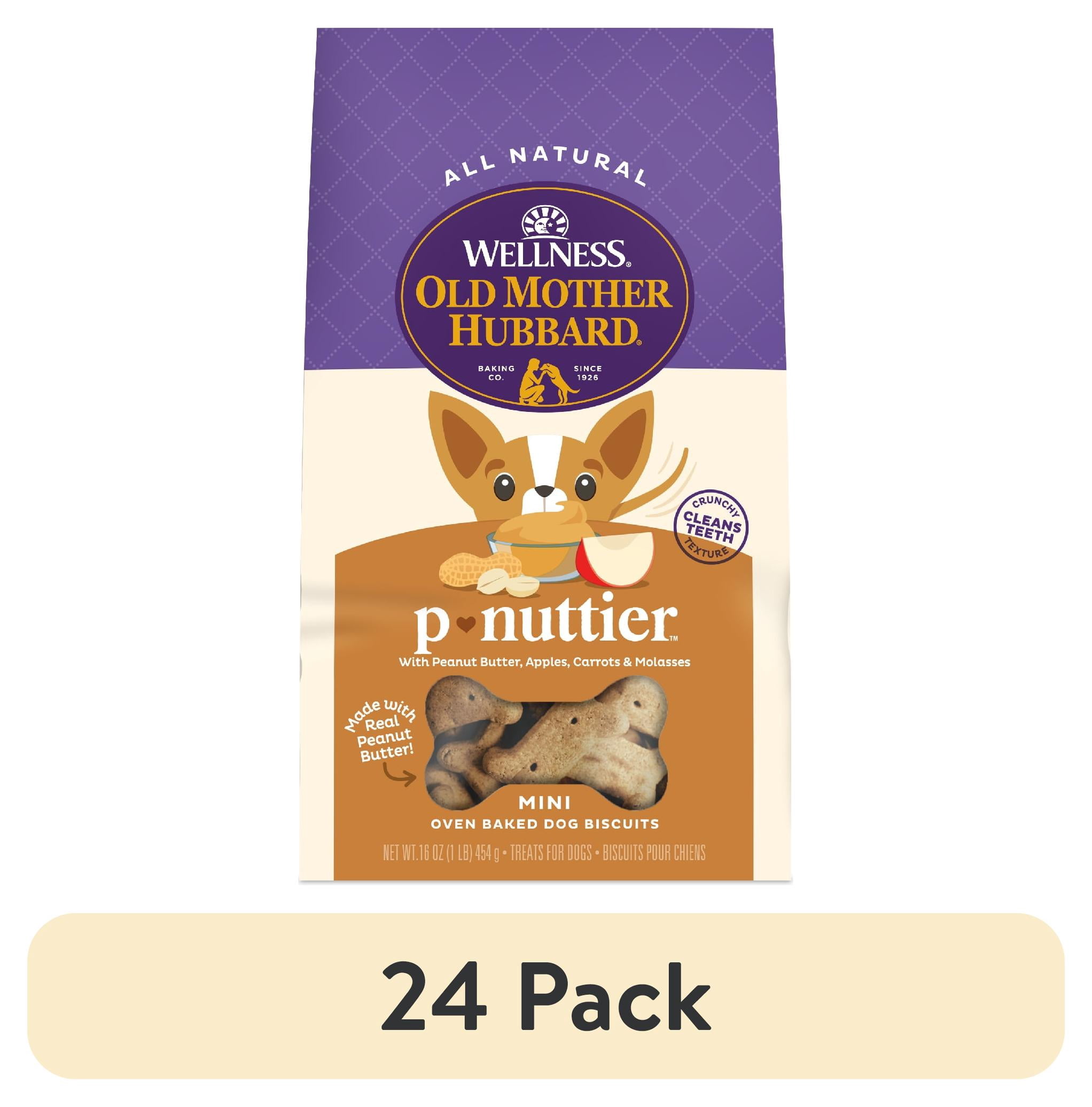 (24 pack) Wellness Old Mother Hubbard Classic P-Nuttier Biscuits Baked Dog Treats, Mini, 16 Ounce Bag