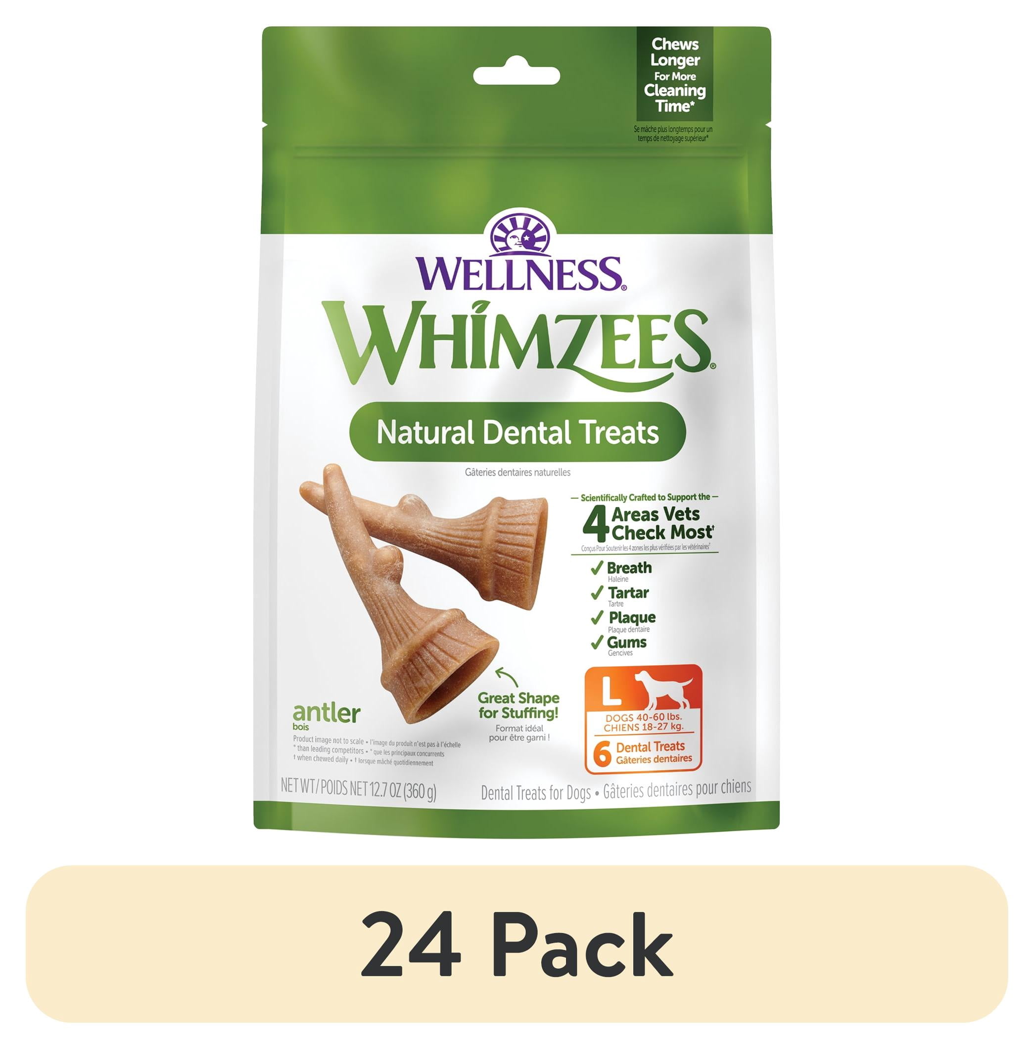 (24 pack) Wellness WHIMZEES Antler Occupy Natural Dog Dental Treat, Chews, Freshens Breath, Large Size, 12.7 oz Bag, 6 Count