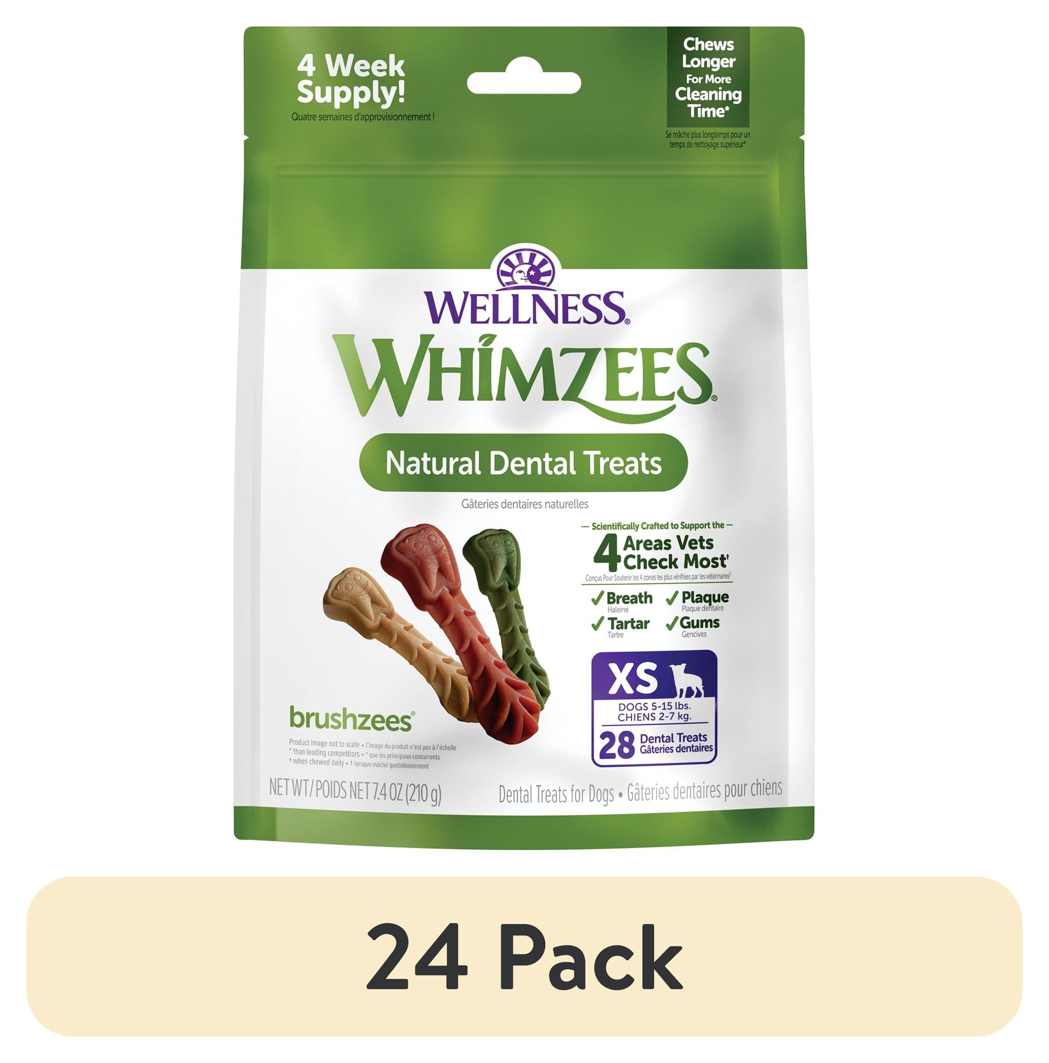 (24 pack) Wellness WHIMZEES Daily Brushzees Natural Dog Dental Treat, VOHC Accepted Chews, Freshens Breath, Extra-Small Size, 7.4 oz Bag, 28 Count