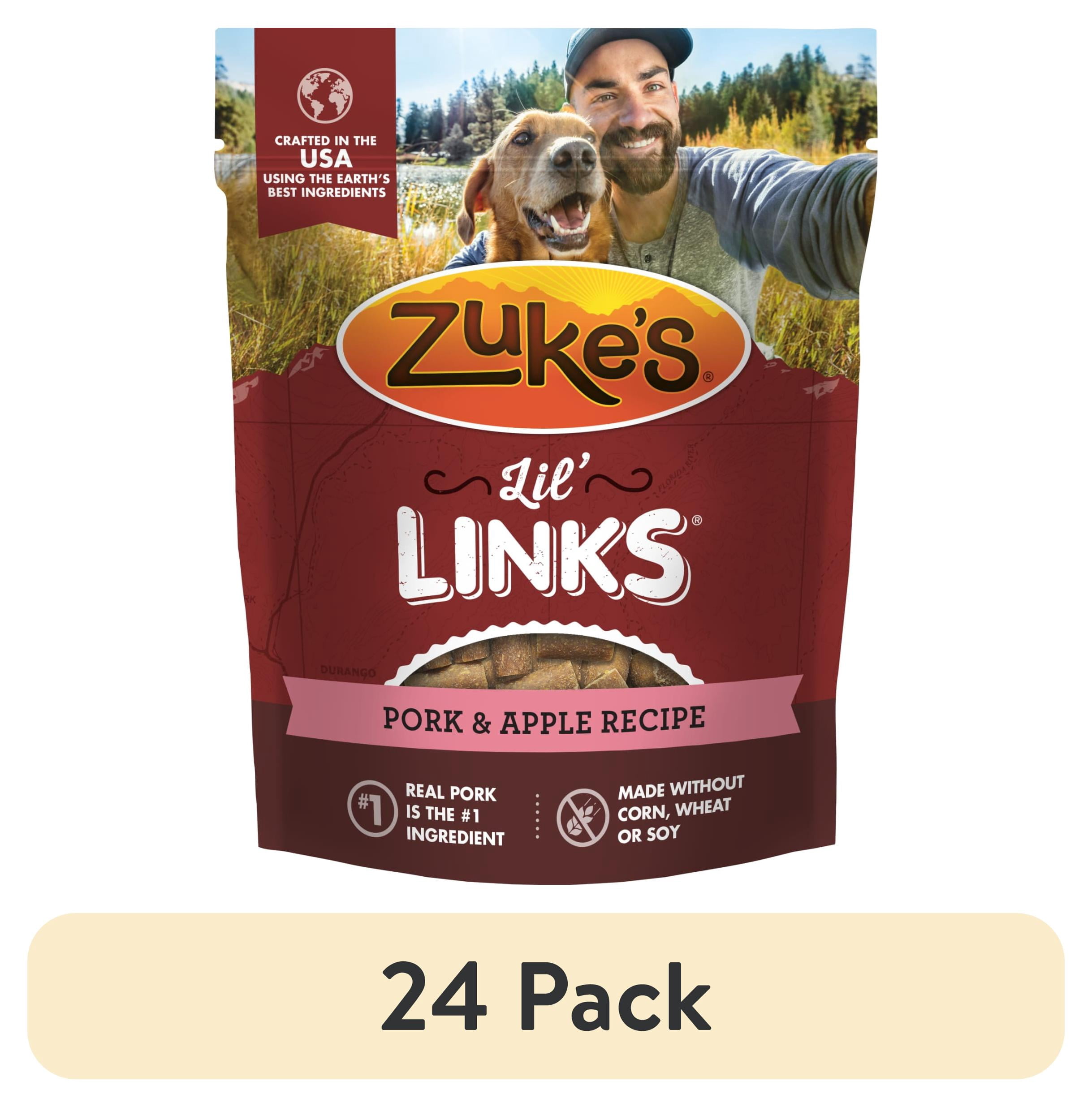 (24 pack) Zuke's Lil' Links Soft Dog Training Treats, Natural Pork & Apple, Tender Dog Chew Snacks, 6 oz Pouch