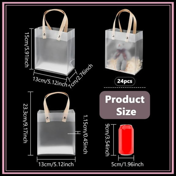 24 pc 24 Pcs Clear Plastic Gift Bags with Handles 9.2x5.1x2.8in Frosted Plastic Gift Bags for Wedding Birthday Easter Engagement