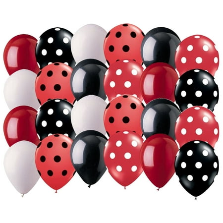 24 pc Black & Red Ladybug Inspired Latex Balloon Party Decoration Minnie Mouse