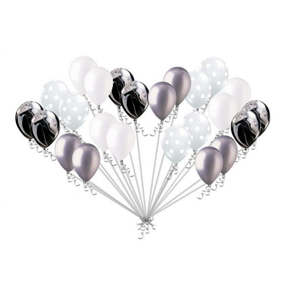 24 pc Black White Agate Clear Polka Dot Silver Latex Balloons Party Decoration Wedding Graduation