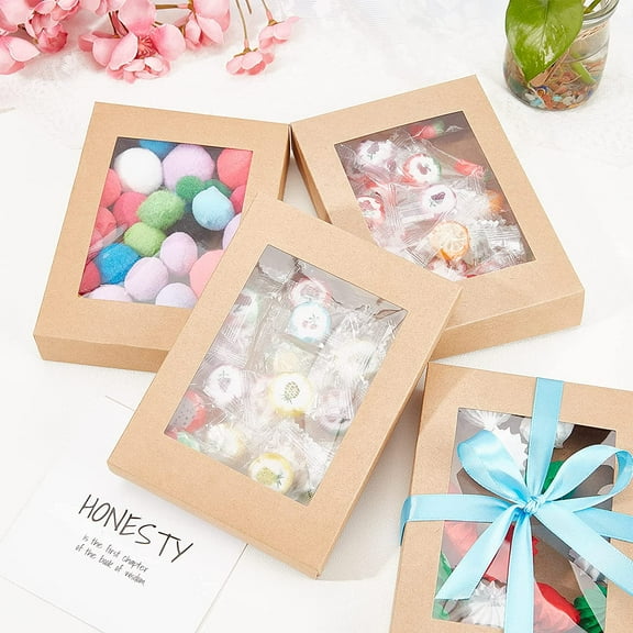 24 pc Cardboard box with PVC Clear 14.5x10.5x2.5cm Window Rectangle Camel