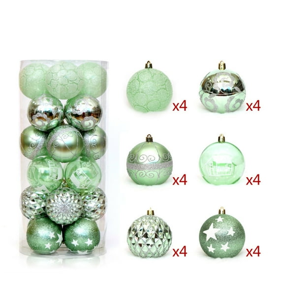 24 pc Christmas Ball Bauble Ornament Glittering Christmas Indoor Outdoor Hanging Decoration Holiday Party Wedding Halloween Thanksgiving Valentine's Day Decor