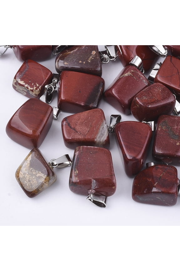 24 pc Natural Red Rainbow Jasper Pendants with Stainless Steel Snap On Bails Nuggets 15~35x10~20x5~15mm Hole: 3x7.5mm Red Rainbow Jasper