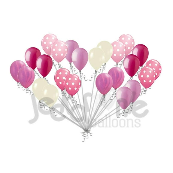 24 pc Pink Agate & Polka Dot Ivory Latex Balloons Party Decoration Baby Wedding