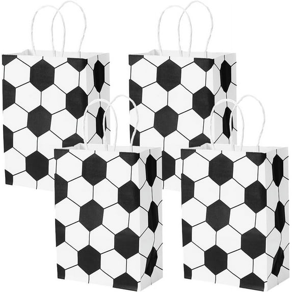 24 pc Rectangle Paper Gift Bags with Handle Sport Ball Print Candy Tote for Birthday Wedding Football 20.5~21x15x8cm