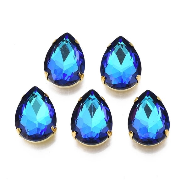 24 pc Sew on Rhinestone Multi-strand Links Glass Rhinestone Garments Accessories Faceted Teardrop Medium Blue 18x13x6.5mm Hole: 1mm