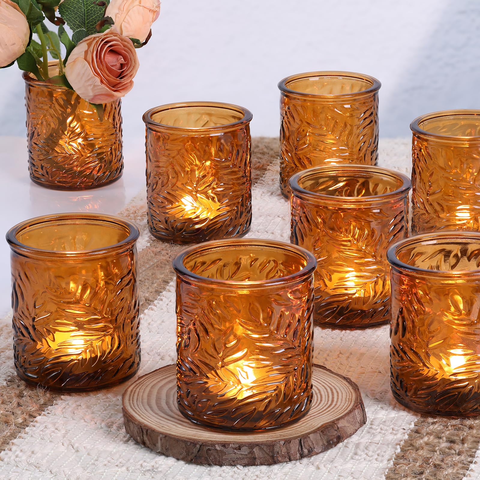 LampLust 4 Pack Amber Glass Candle Holders - Reversible For Taper Candles & Tea Lights, 3 Inch Decor - View #5