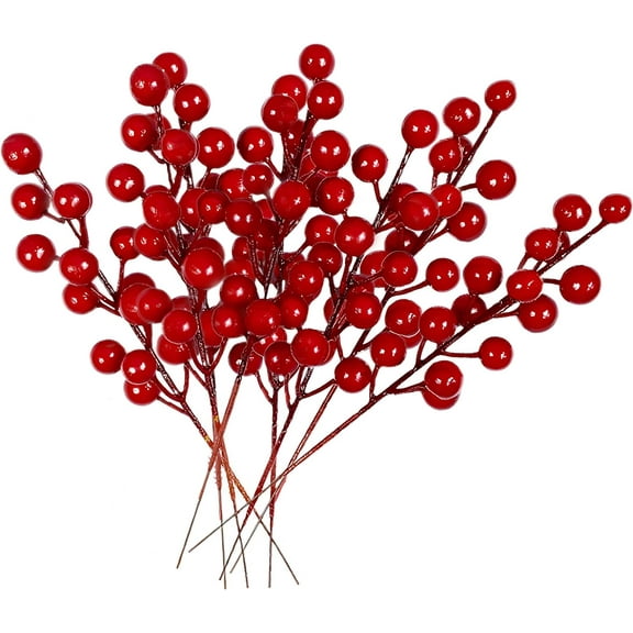 24 pcs Christmas Berries Stems Artificial Red Berry Stems for Christmas Tree Ornaments Crafts Holiday and Home Decor (Red)