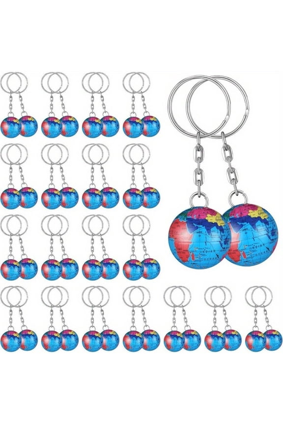 24 pcs Colorful Globe Keychains Bulk, Planet Earth Ball Keyring Pendant for Backpack Traveler Educational Tool