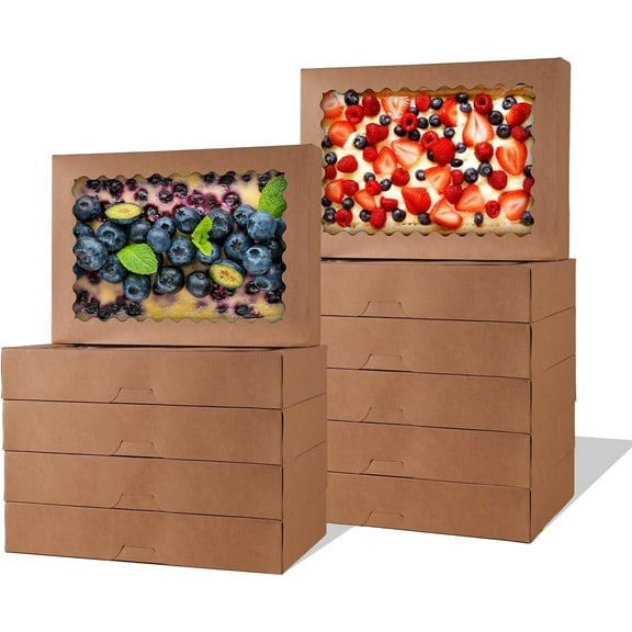 24 pcs Cookie Boxes,14x10x2.5 Inch Large Bakery Boxes with Window for Pies Chocolate Strawberries Muffins Donuts Pastry Dessert Christmas(Brown) (Brown, 14 * 10 * 2.5inch/24pcs)