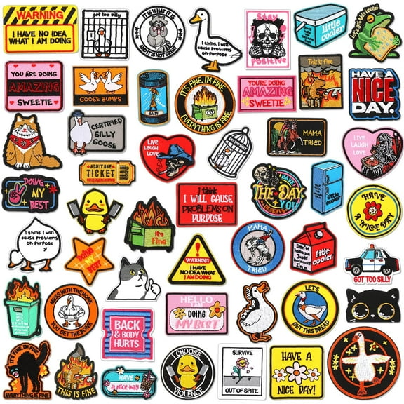 24 pcs Fun Iron-On Patches with Cartoon Style Sewing, Colorful Styles for Clothes, Hats, and Jacket Accessories