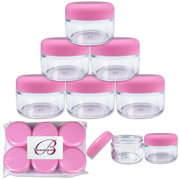 24 pcs High Quality 30 Gram/ML 1 Oz Plastic Round Top Container Jars for Cosmetic, Jewelry, Beads, art craft supplies, candy, cream -BPA Free (Pink)