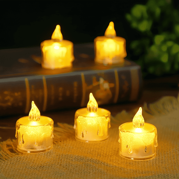 Toopower LED Tea Lights, Battery Operated Flickering Yellow Candles for Weddings, Valentine's Day, Home Decor (24 Pack)