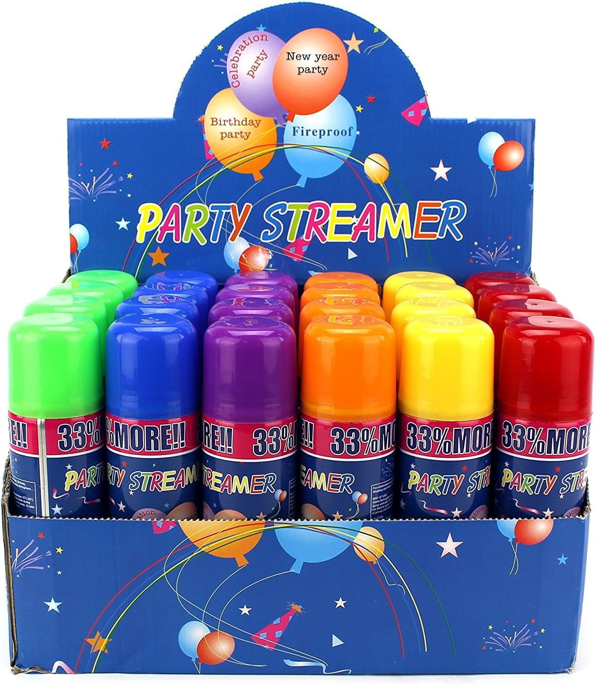 24 pcs Pack of Fun Party Streamer Spray String In A Can for Children's ...