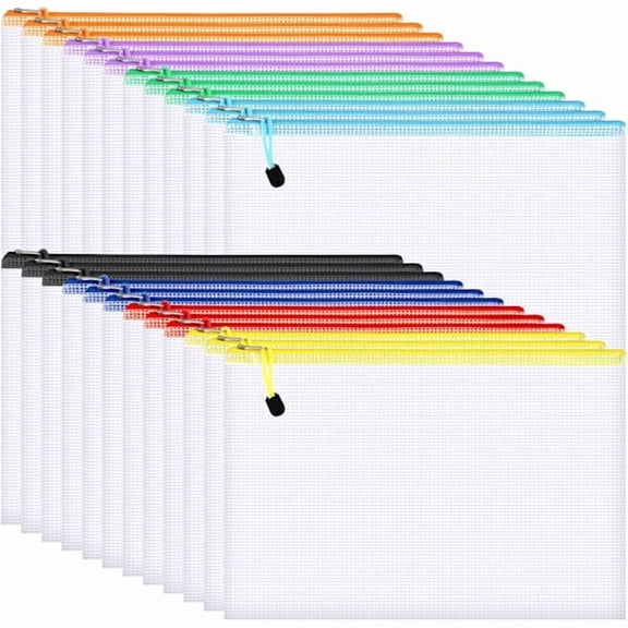 24 pcs Plastic Pockets, Mesh Document Zip Lock Bags A4 Folder File Zip Bags Zippered Wallets for School Supplies Office Homework Travel Storage 1