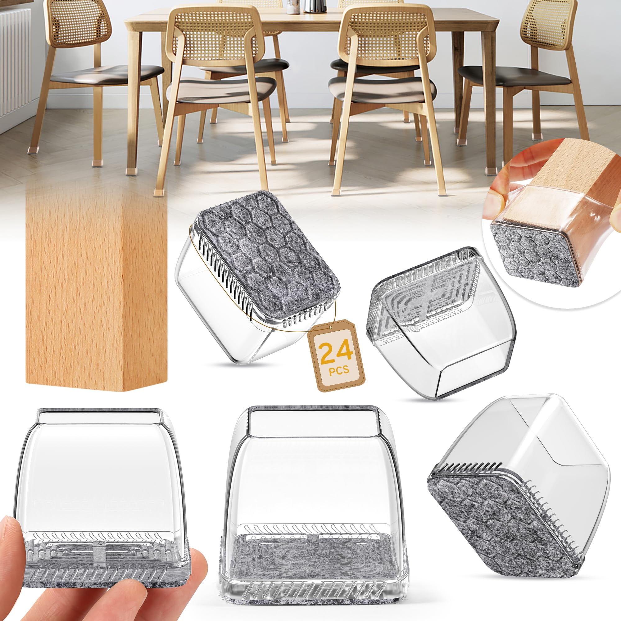 24 pcs Rectangular Chair Leg Floor Protectors, Furniture Sliders, Non-Slip Felt Furniture Pads for Hardwood Floors, Silicone Cap Covers to Protect Floors,(3-4cm in length and 2-3cm in width)