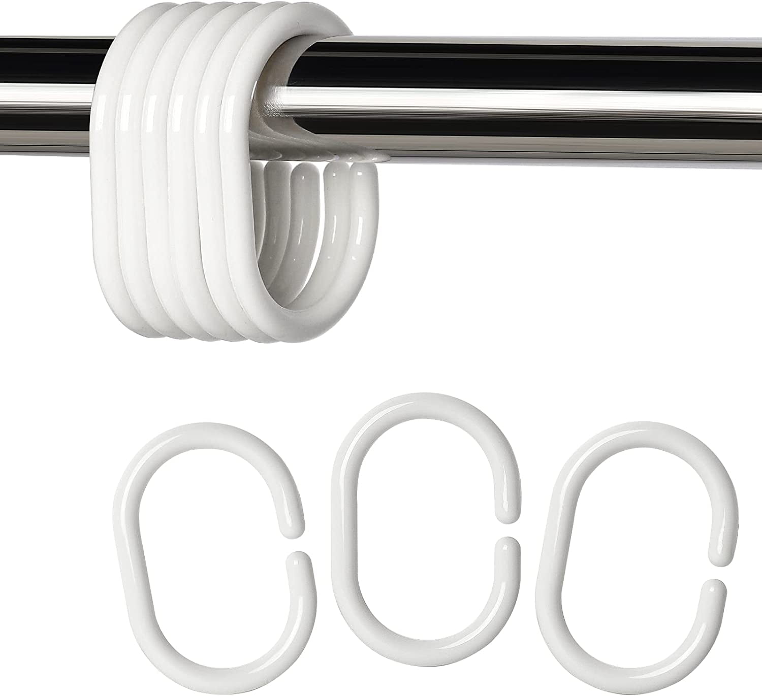 Plastic Shower Curtain Rings - Pack Of 12 White C-Shaped Hooks For Bathroom 4 thumbnail image