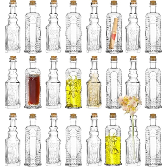 24 pcs Small Mini Clear Vintage Glass Bottles with Corks, Small Bud Vases, Decorative, Potion Bottles, 1.6oz for Party Wedding DIY Decoration/ Sand Art Bottles/Spell Jars/Message In a Bottle Kit