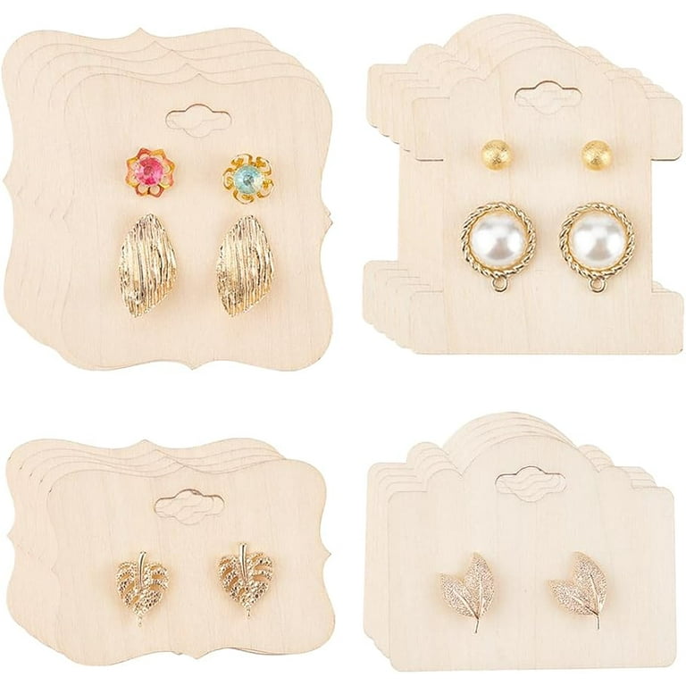 24 pcs Wooden Earring Display Cards with Hanging Hole 4 Style 2/4 Holes Ear  Studs Display Cards Rectangle Bracelets 