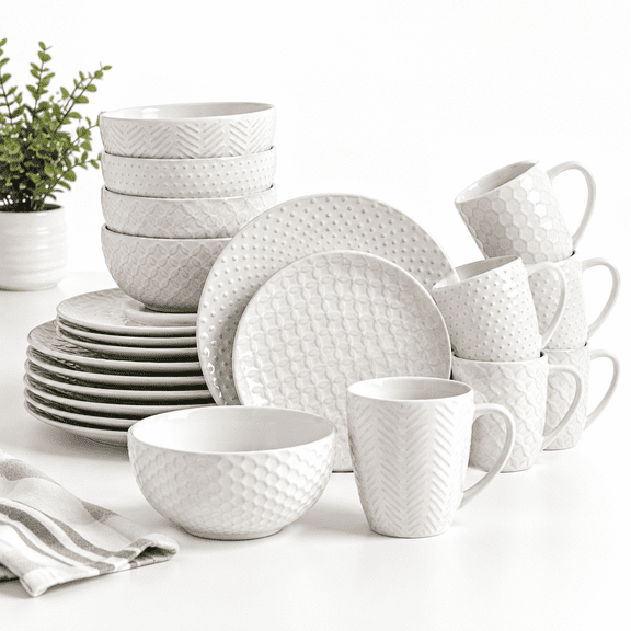 24-piece Ceramic Dinnerware Set With Mugsplete Plates And For 6 Stylish Dish Coffee Cups Hosting Families & Gift Giving