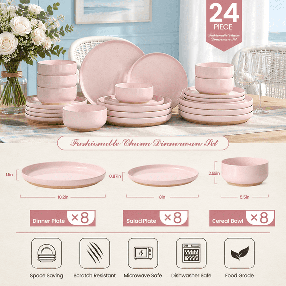 24-piece Stoneware Dinnerware Set For 8 Plates And