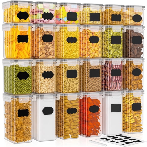 24-piece airtight storage jar set, transparent plastic storage jars with label pen, stackable design, dry goods, spice and grain storage containers