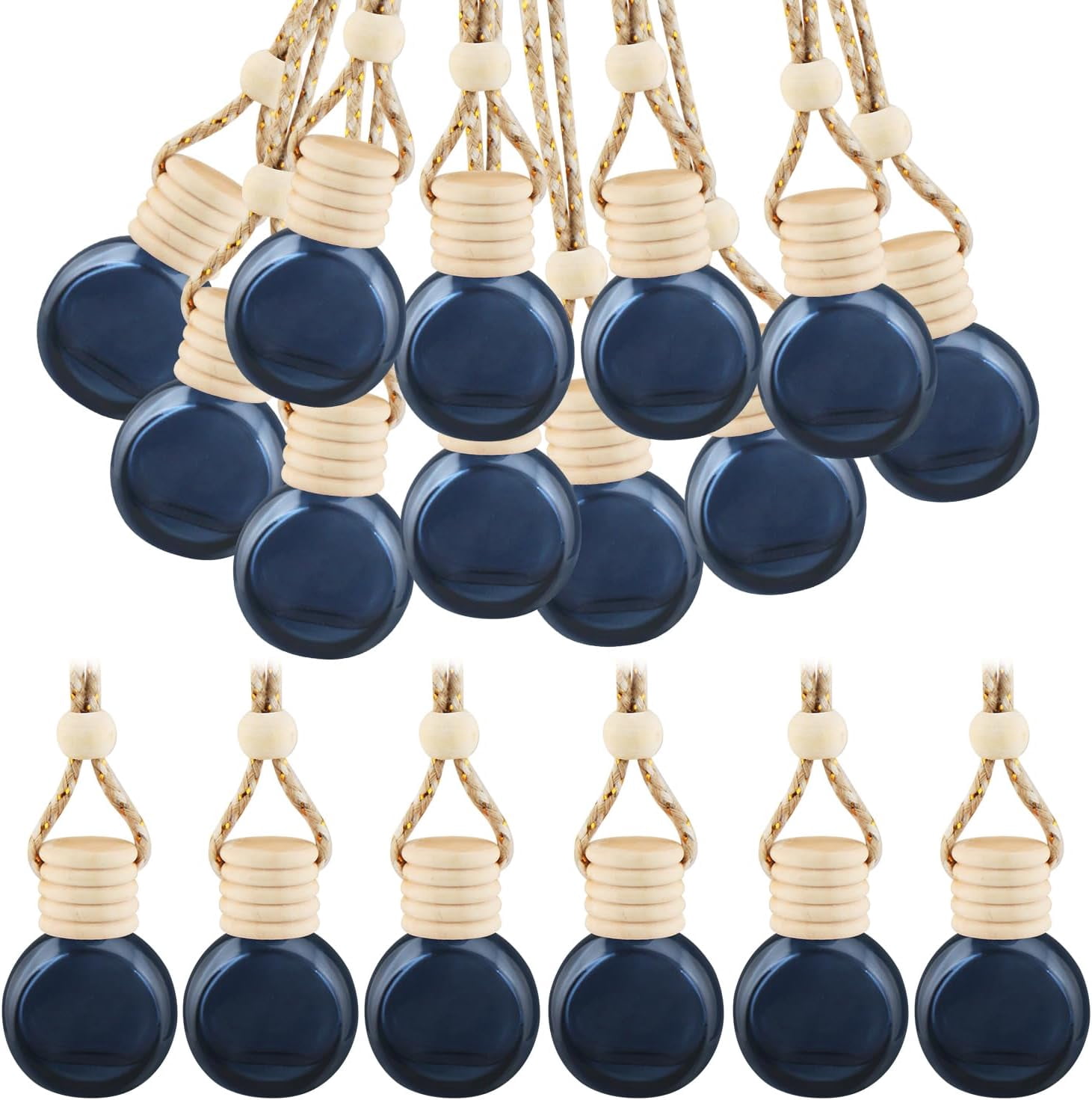 24-piece black car hanging air freshener empty bottle perfume bottle pendant perfume bottle for essential oil aromatherapy car interior or decoration (flat-black)