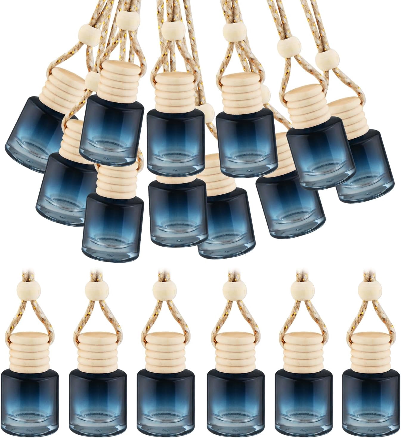 24-piece black car hanging air freshener empty glass diffuser pendant perfume bottle, for essential oil aromatherapy car interior decoration (cylindrical gradient black)